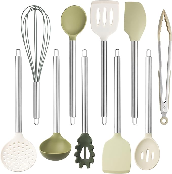 COOK WITH COLOR Silicone Cooking Utensils, Kitchen Utensil Set, Easy to Clean Silicone Kitchen