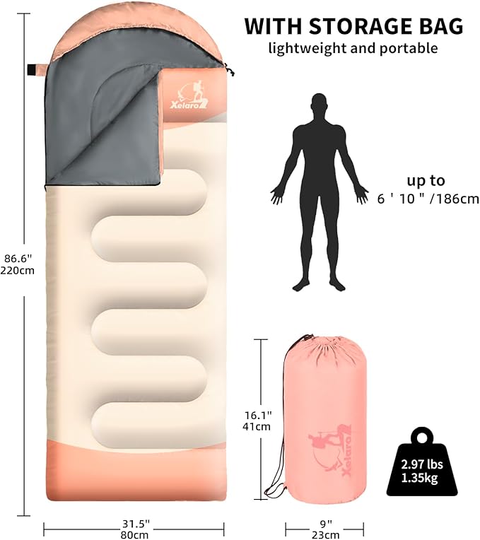 Sleeping Bags for Adults Kids - 3 Season Cold&Warm Weather Waterproof Camping Sleeping Bags