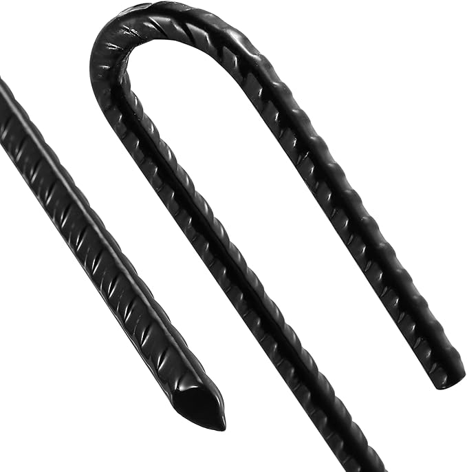 Rebar Stakes U/J Hook Extra Heavy Duty,(10pcs) 12 inch x 1/4 inch Rust Proof Coated Steel Ground