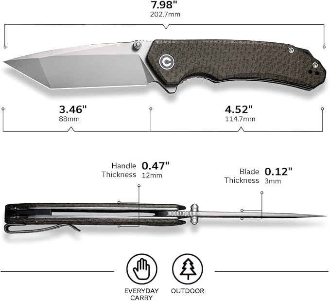 CIVIVI Brazen Pocket Knife,3.5-Inch Folding Knife Tanto D2 Blade,Micarta Outdoor Camping Hiking