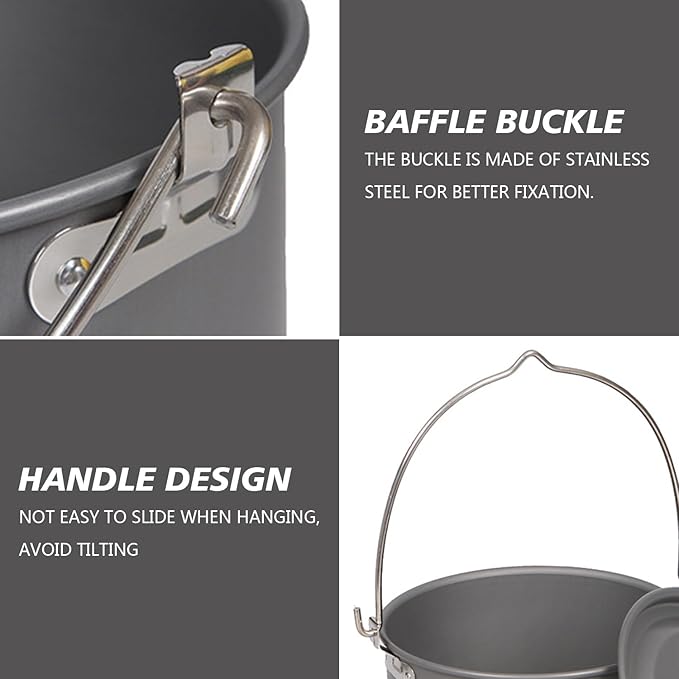 Aluminum Alloy Camping Hanging Pot with Lid Lifter Handle Lightweight 4200ml Portable Pot for