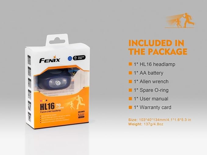 Fenix HL16 70 Lumen LED Headlamp for camping/hiking kids/children with EdisonBright AA Alkaline