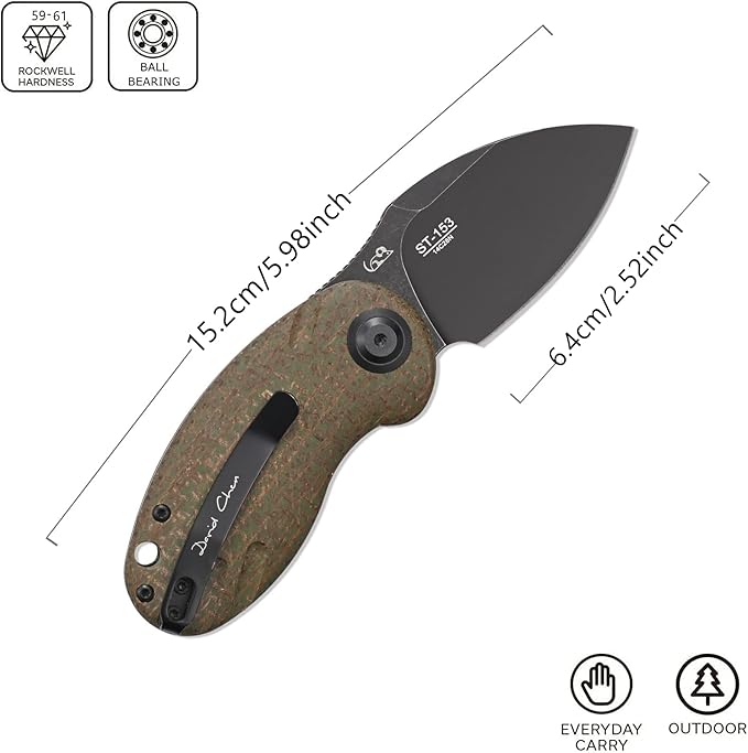 Sitivien ST153 Pocket Folding Knife,Sandvik 14C28N Black Stonewashed Blade with Micarta