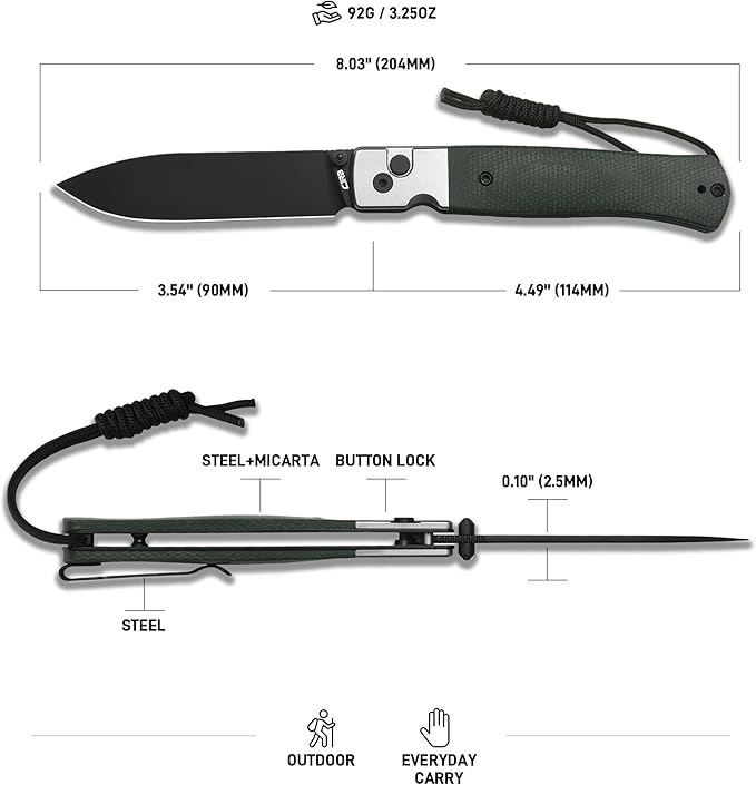 CJRB Glacier Pocket Knife, 3.54'' AR-RPM9 Steel Blade EDC Knife with Micarta Handle for Men Women