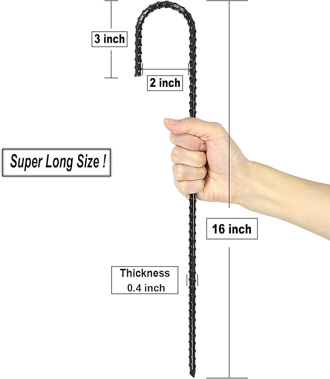 16 Inch Ground Rebar Stakes, J Hook Extra Heavy Duty Rust Proof Coated Steel Ground Anchors with