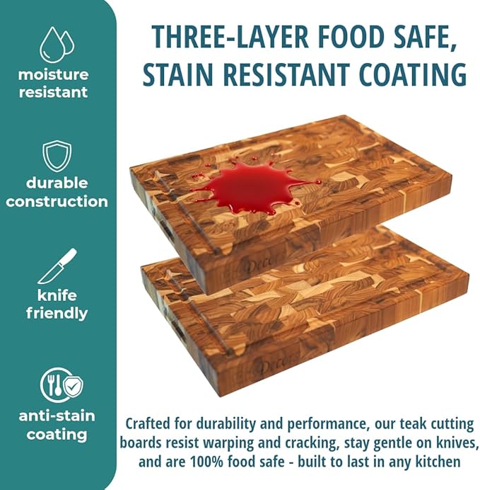 EcoDecors, FSC Teak End Grain Cutting Board 14x10, Compact Reversible Teakwood Cutting Board for