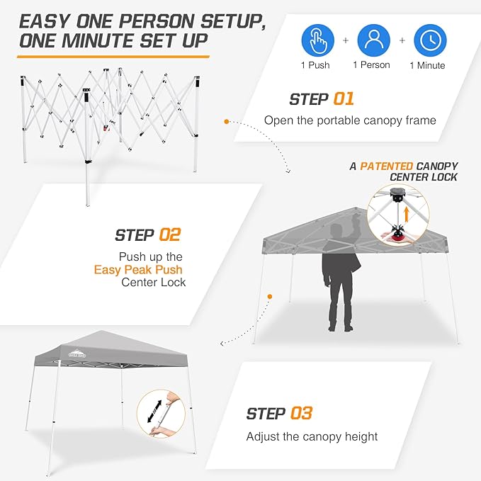 EAGLE PEAK 10x10 Slant Leg Pop-up Canopy Tent Easy One Person Setup Instant Outdoor Beach Canopy