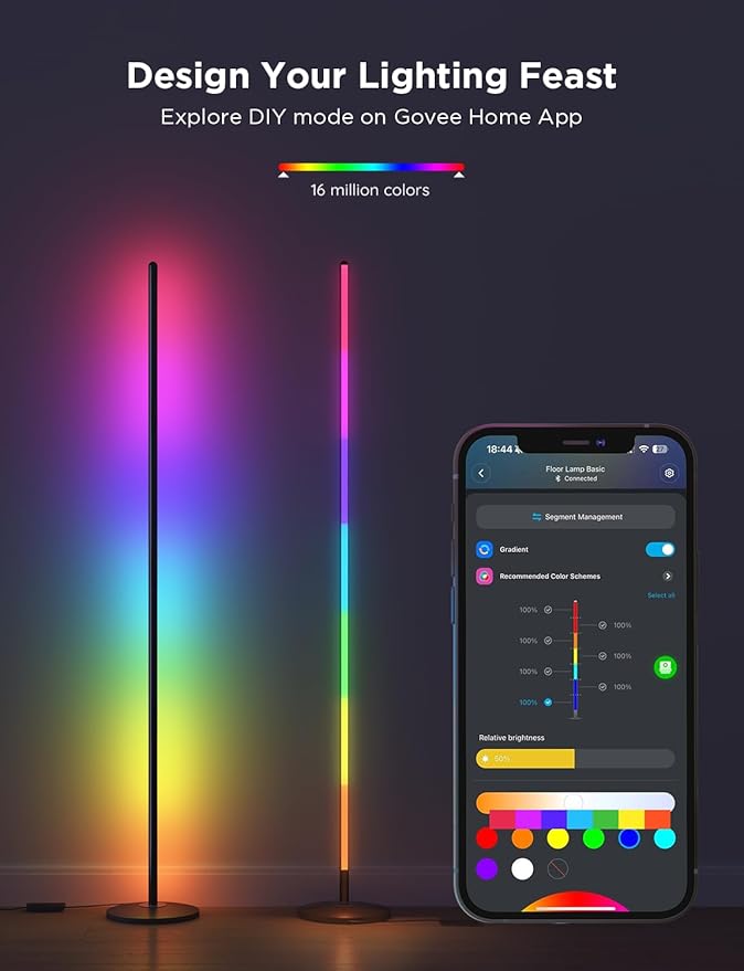 Govee RGBIC Floor Lamp Basic 2-Pack, Compatible with Alexa, LED Smart Standing Lamp with Voice