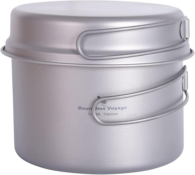 iBasingo Backpacking Cookset Titanium Camping Pots Set Ultralight Outdoor Picnic Pots Pans with