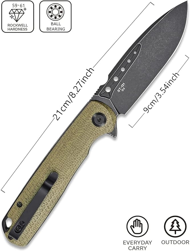 Sitivien ST131 Folding Knife,D2 Blade Micarta Handle EDC Tool Knife with Liner Lock for Outdoor