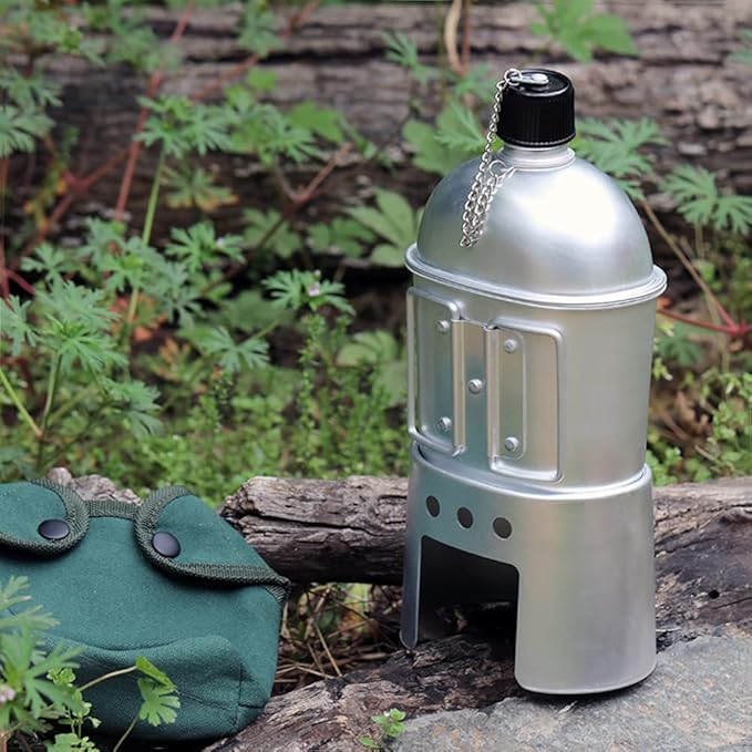 Camping cookware Set, 3pcs Cookware Set Aluminum Canteen Cup Wood Stove Set with Cover Bag for