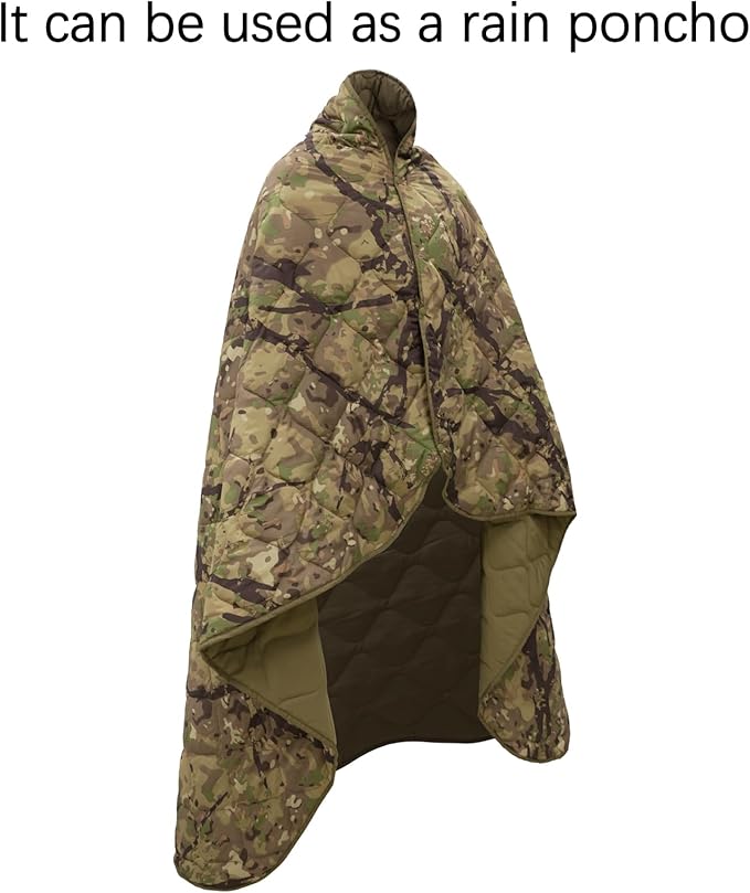 Poncho Liner Military Outdoor Camping Blanket for Travel, Beach, Grass, Picnic, Car Emergency