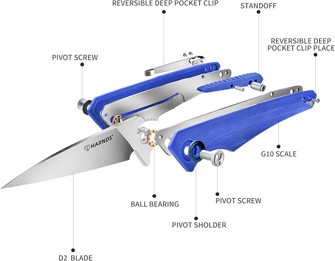 Qingluan Folding Knife with Pocket Clip, D2 Steel Blade 3.54'' and G10 Handle Outdoor Adventure