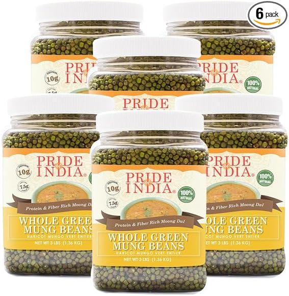 Pride Of India - PACK of 6 - Indian Whole Green Mung Gram - Protein & Fiber Rich Mung Bean Whole, 3