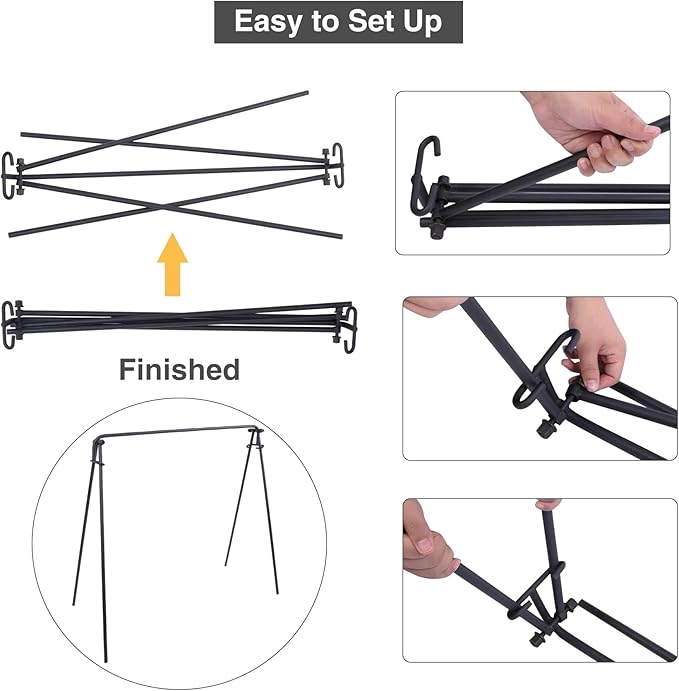 Lineslife Grill Swing Hanging Campfire Cooking Stand with Adjustable Iron Grill Grate, Collapsible