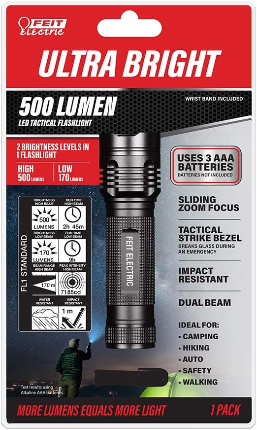 Feit Electric LED Tactical Flashlight - Aluminum Alloy - Zoomable Strike Bezel| Requires
