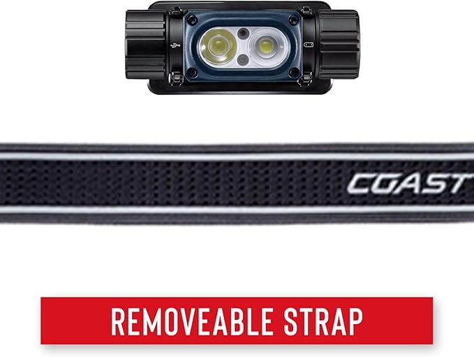 Coast WPH34R 2000 Lumen Waterproof Ultra Bright IP68 USB Rechargeable-Dual Power Headlamp, 6 Modes
