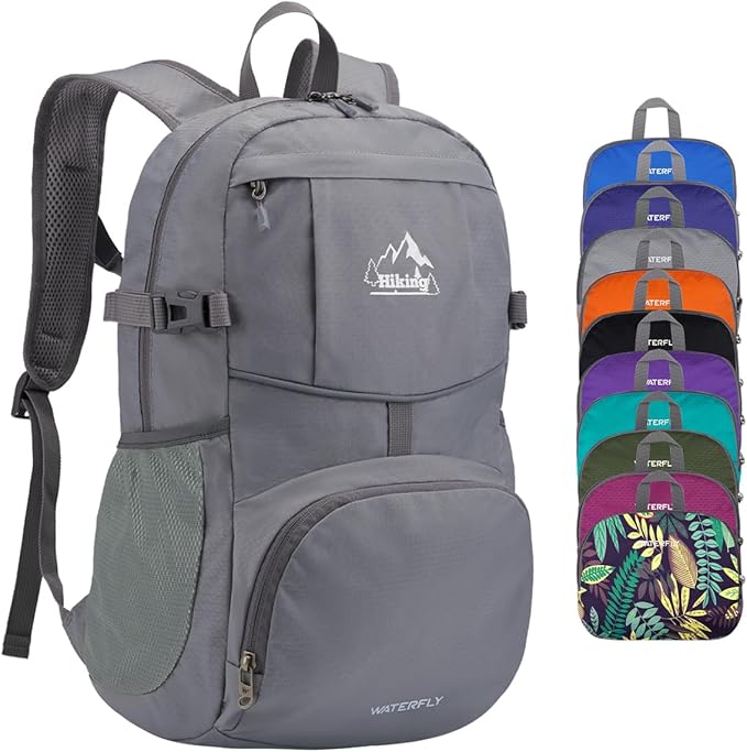 WATERFLY Hiking Foldable Daypack Backpack: 25L Ultra Lightweight Waterproof Day Pack for Woman Man