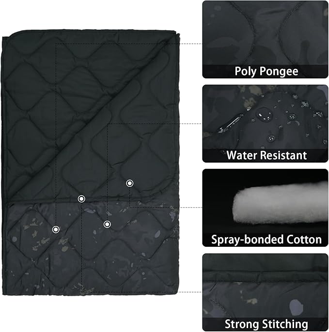 Poncho Liner Military Outdoor Camping Blanket for Travel, Beach, Grass, Picnic, Car Emergency