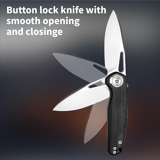 Pocket Folding Knife,3.15" D2 Steel Blade,Black G10 Handle,Push Button Lever Lock,Pocket Knife with
