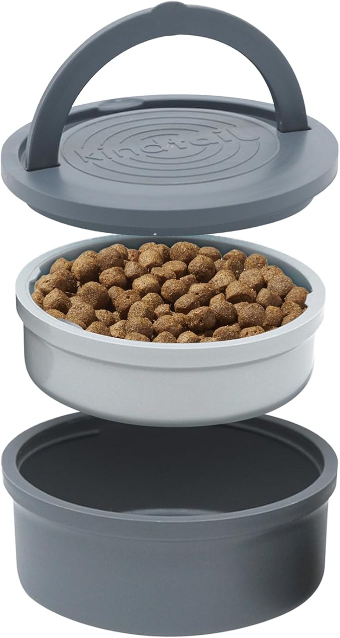 KindTail Portable Pet Feeder, Travel Dog Bowls with Lid and Handle, Microwave and Dishwasher-Safe