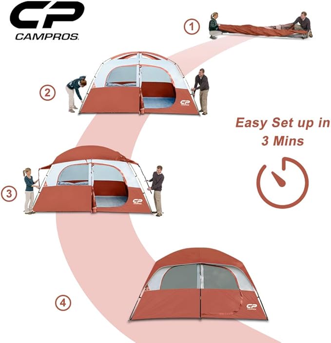 CAMPROS CP Tent 8 Person Camping Tents, Waterproof Windproof Family Tent with Top Rainfly, Large