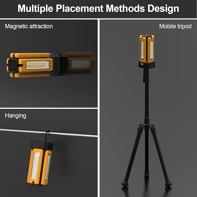 13200mAh Rechargeable Solar Work Light, IPX4 Waterproof with Folding Stand Support and Portable