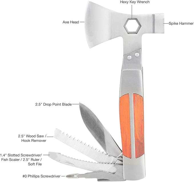 Sheffield 12301 Axe Multi Tool, 12-in-1 Camping Knives & Tools, Utility Tool Double Axe Head