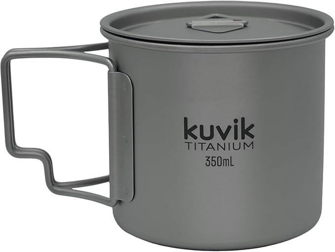 Kuvik Titanium Cup with Lid 350ml (11.8 oz) - Ultralight and Compact Pot for Backpacking, Camping