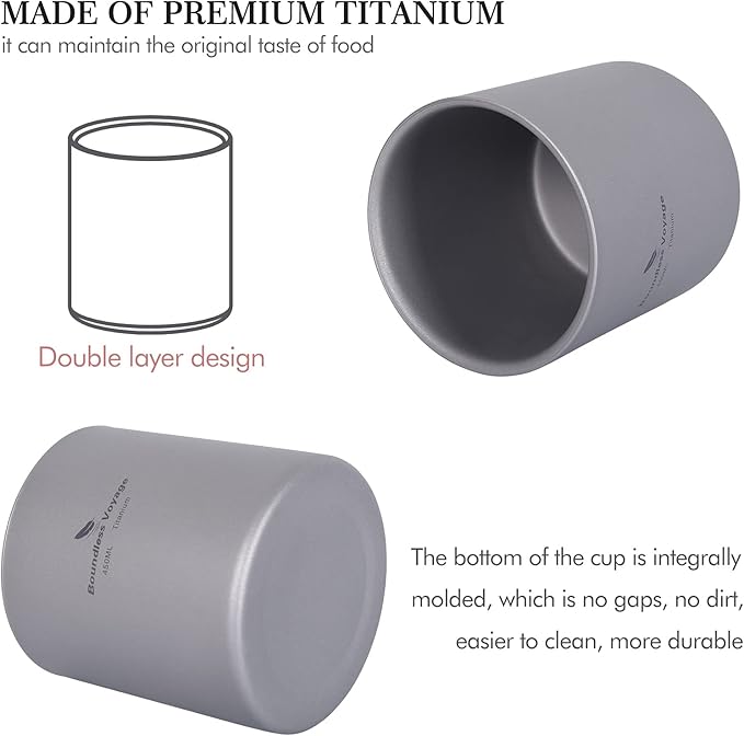 Boundless Voyage 3 in 1 Double Walled Titanium Cup Heat Resistant Mini Tea Drink Cup Outdoor