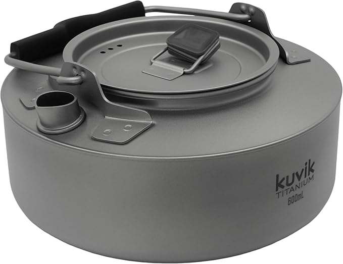 Kuvik Titanium Kettle 600ml (20.3 oz) - Ultralight and Compact Kettle for Backpacking, Camping, and