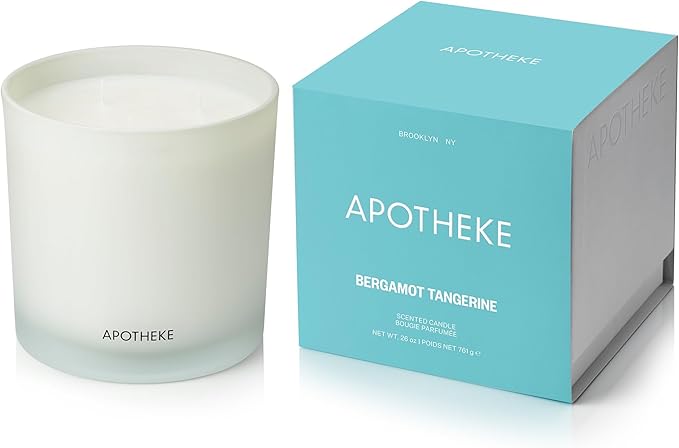 Apotheke 3-Wick Scented Candles for Home, Bergamot Tangerine - 26 oz Soy Wax Aromatherapy Jar