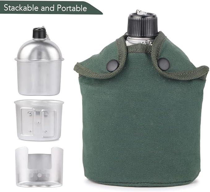 Camping cookware Set, 3pcs Cookware Set Aluminum Canteen Cup Wood Stove Set with Cover Bag for