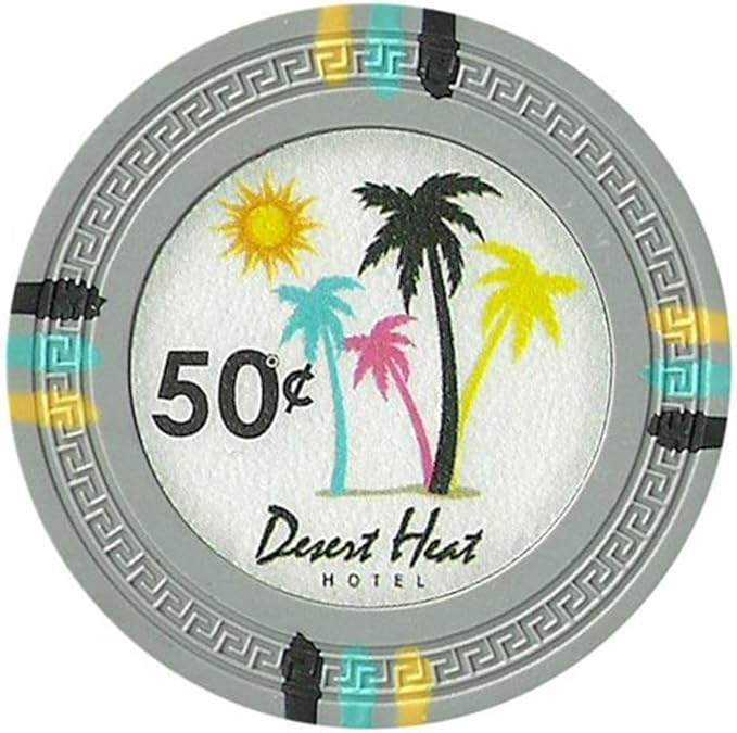 13.5-gram Desert Heat Premium Poker Chips (50-Pack) Heavy Clay Composite Set - Bulk Casino Chips