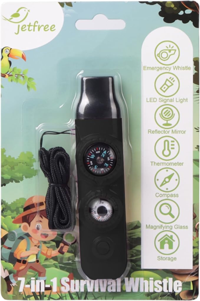 Multifunctional Survival Emergency Whistle for Kids with Compass Hiking Survival, Thermometer &