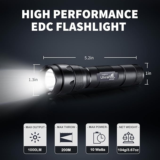 ULTRAFIRE Tactical Flashlight with Holster, 1000 Lumens Single Mode LED Flashlight with Duty Belt