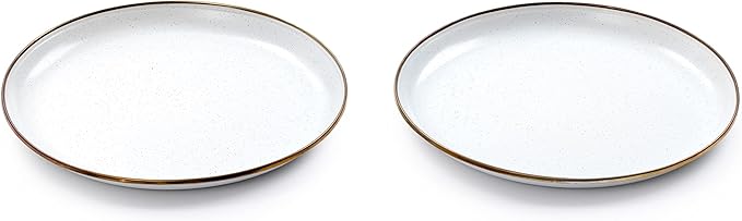Barebones Enamel Deep Plate - Set of 2 Dinner Plates - Hand-Finished Baked Stainless Steel Trim
