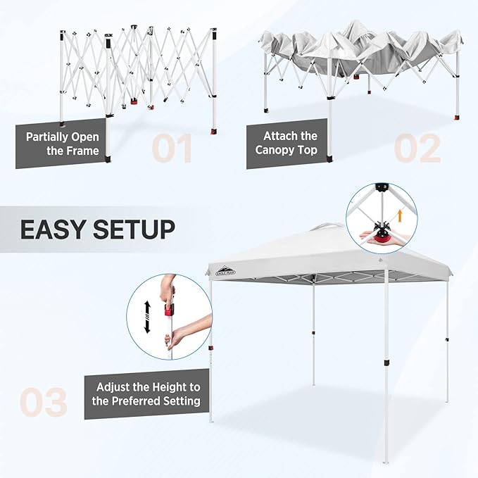 EAGLE PEAK Pop Up Canopy Tent with Wheeled Carry Bag, 8 Stakes, 4 Ropes, Easy Set Up Tent Canopy