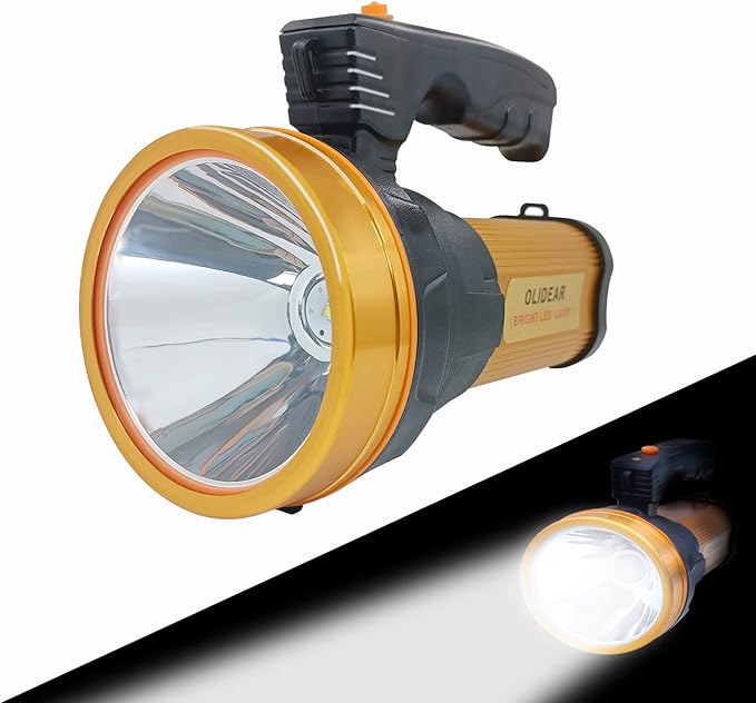 Heavy Duty Flashlight ??Bright Rechargeable Searchlight with 2 Modes ??Led Spotlight Handle ??Easy
