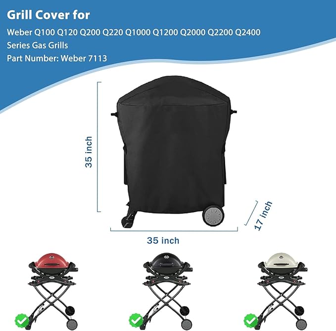 Grill Cover for Weber Q100 Q120 Q1000 Q1200 Q200 Q220 Q2000 Q2200 Q2400 Series Gas Grills, 600D