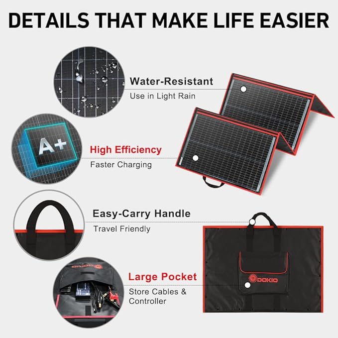DOKIO 200W Portable Foldable Solar Panel Kit, Compact 20x26.4in Design 9.7lb with Separate