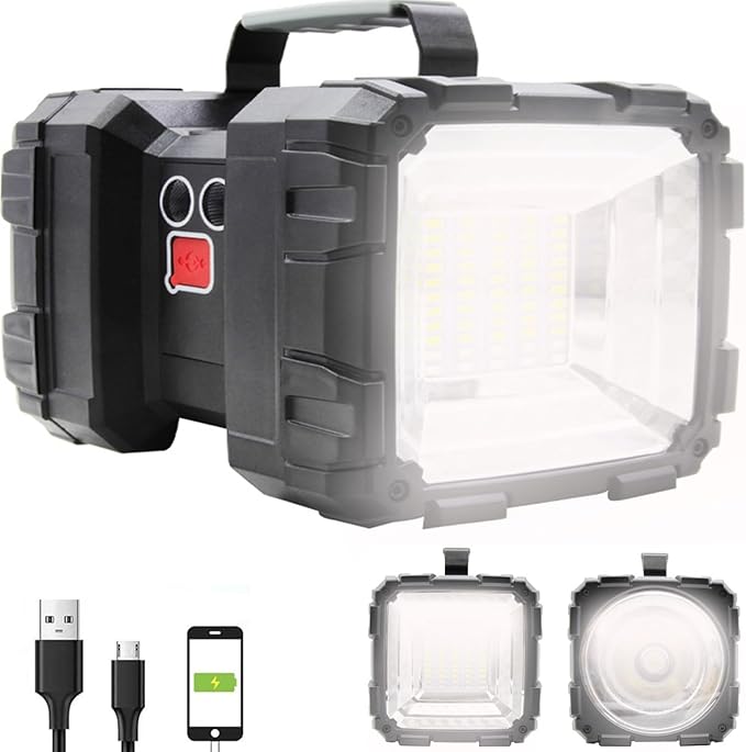 Rechargeable LED Searchlight Flashlight, LED Spotlight Big Power Capacity 15000LM 20h Ultra-Long
