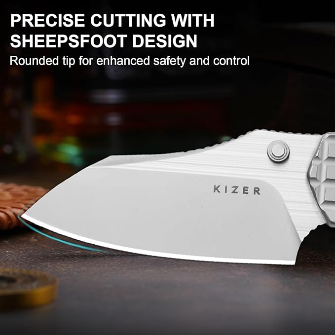Kizer Mini Bulldog Pocket Knife, 2.5??S45VN Sheepsfoot Blade Folding Knife, Titanium Handle Clutch