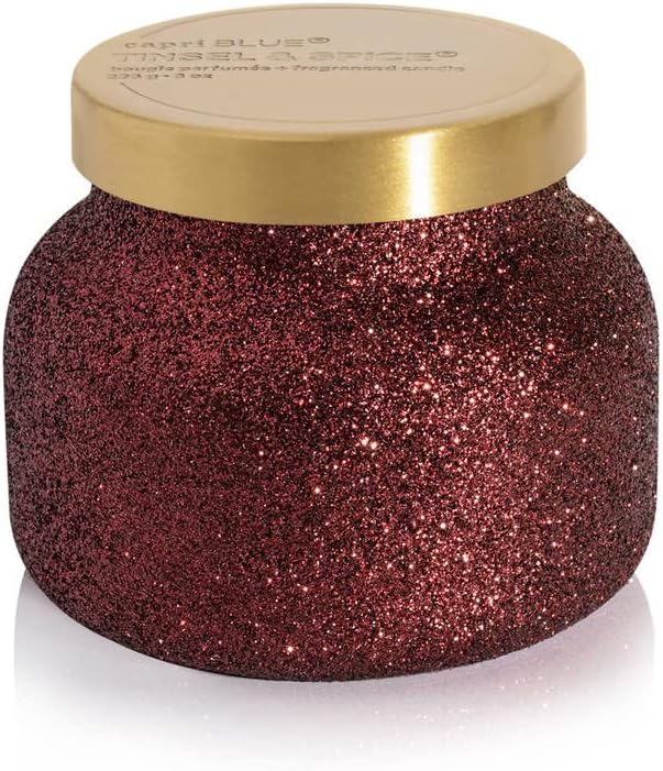 Capri Blue Tinsel & Spice Holiday Candle - Petite Glam Jar Candle - Juniper Berry, Cinnamon &