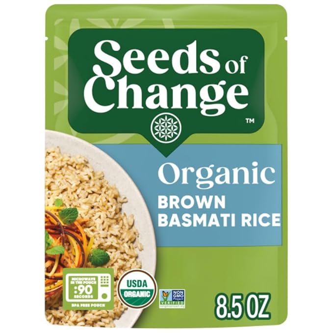 SEEDS OF CHANGE Certified Organic Brown Basmati Rice, Organic Food, 8.5 OZ Pouch (Pack of 6)