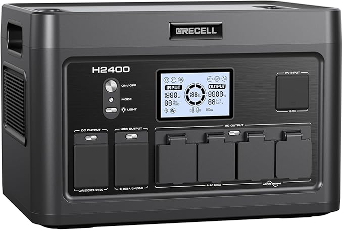 2400W Portable Power Station 1843Wh GRECELL Outdoor Solar Generator with 2400W(4800W Peak) 4 AC