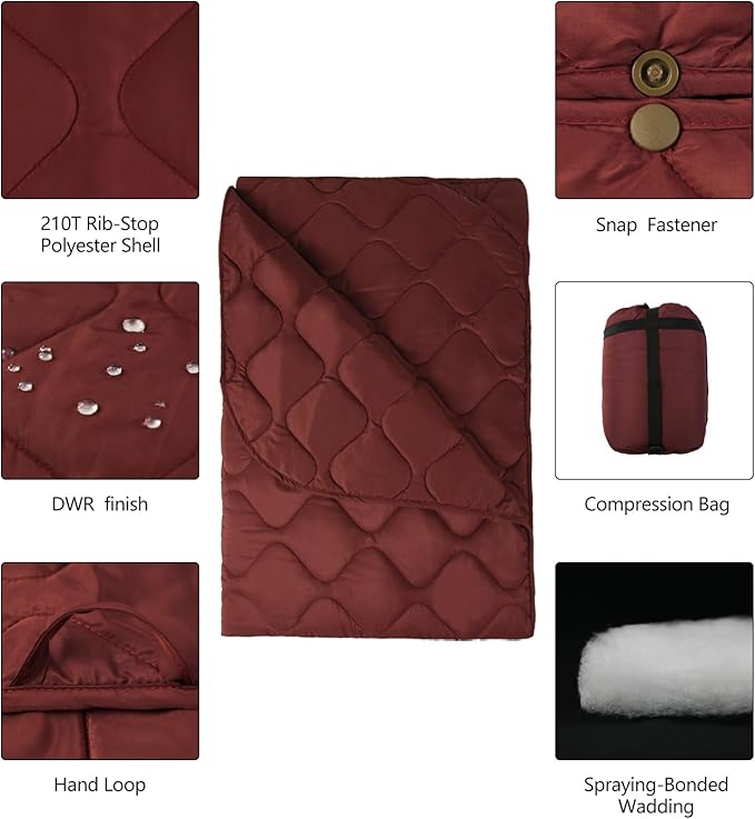 Poncho Liner Military Blanket Outdoor Camping Blankets for Travel, Beach, Grass, Picnic, Car