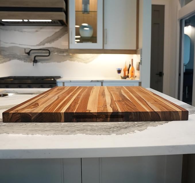 EcoDecors, XXL Teak Cutting Board 40"x28", Reversible Solid Teak Wood Edge Grain Carving Board with