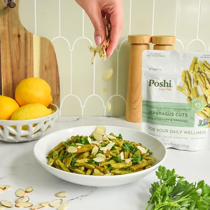 POSHI Marinated Asparagus Cuts with Rosemary + Oregano Natural, Keto, Vegan, Non GMO, Low Carb +