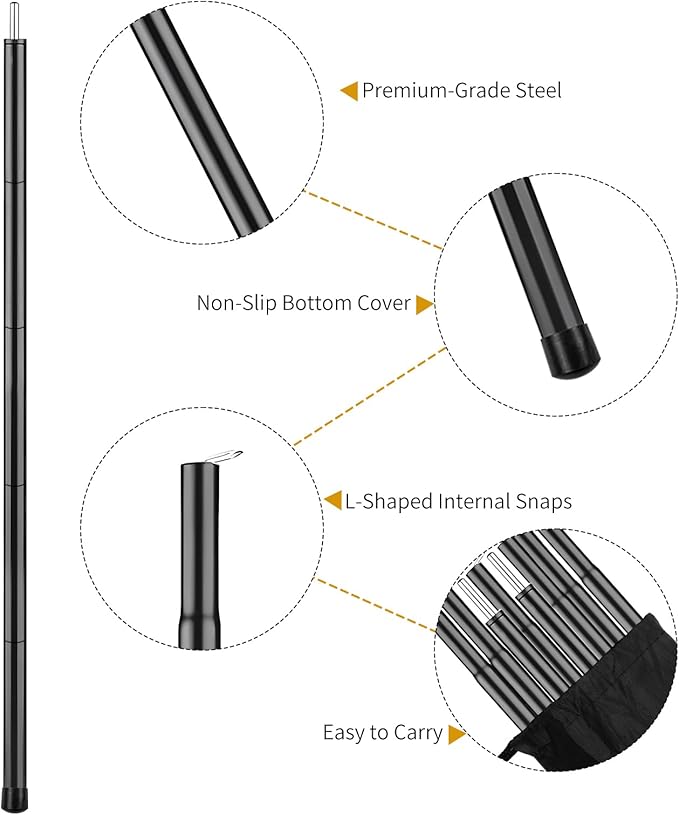 2 Sets Regulable Tent Poles, Camping Tent Tarps Poles with Storage Bag, Heavy Duty Poles Gear for
